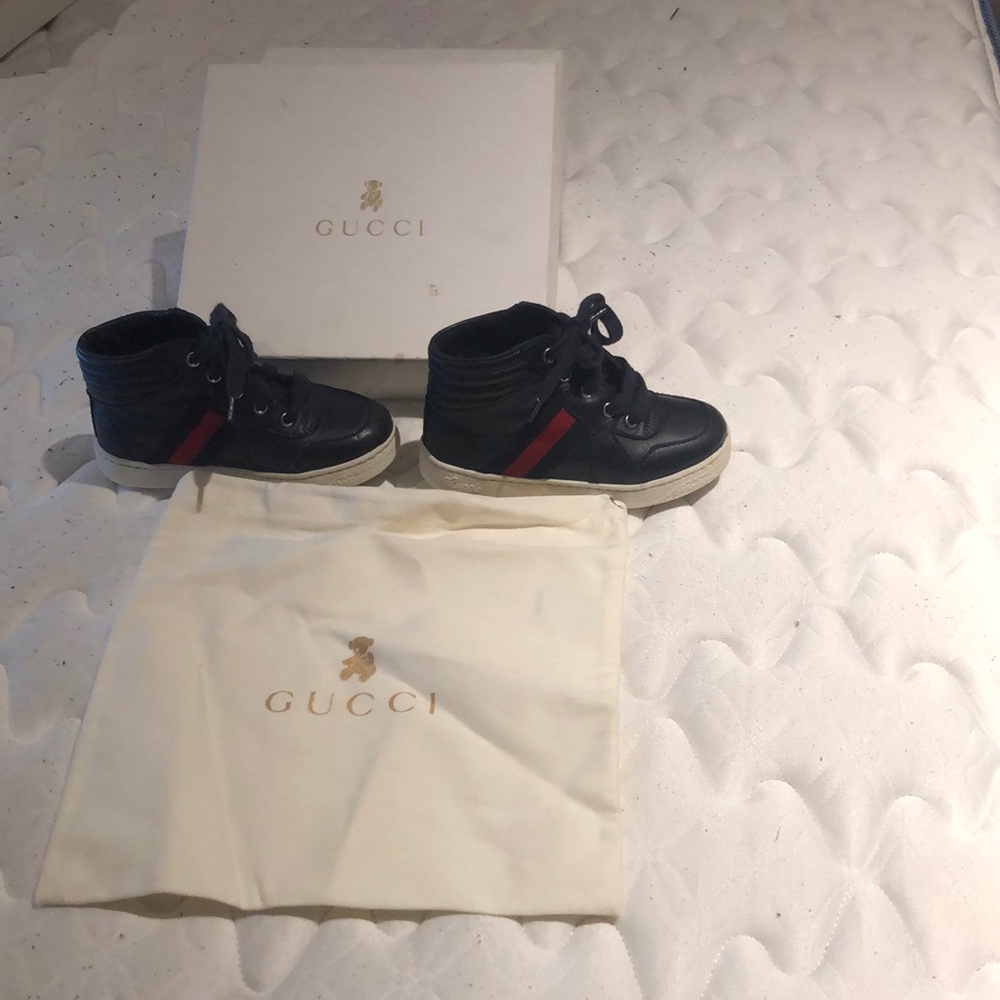 Gucci Kids Navy and Red High-Top Sneakers